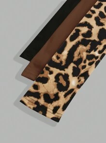 SHEIN EZwear 3 pièces Ensemble de T-shirts ajustés à manches longues et col carré imprimé léopard pour femmes, convient pour l'été - Multicolore - Voir 8