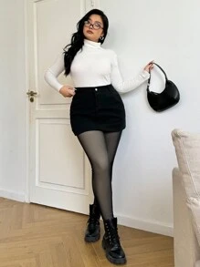 SHEIN EZwear 2 件大码女式保暖内衬网眼打底裤套装，黑色，秋冬服装，羊毛 - 黑色 - 查看 3