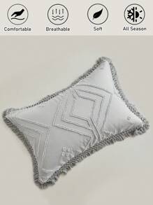 2 件菱形图案镂空流苏装饰涤纶枕套，极简波西米亚风格，适合所有季节 - 灰色 - 查看 2