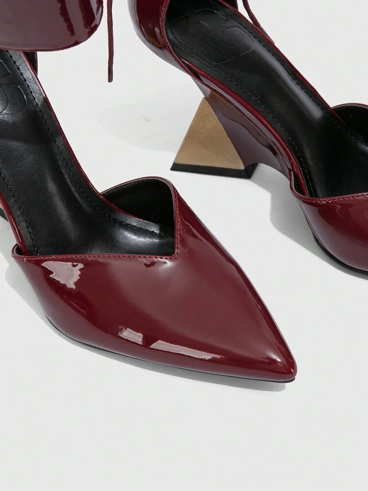 CUCCOO SZL Pointed Toe Asymmetrical Heels Burgundy Women's High Heels, Badgirl Night Outfit, Street Style Sexy Party Date Spring Shoes Spring Break Easter Prom Heels For Christmas Spring Shoes