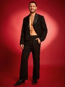 FeverCity Men's Solid Color Patchwork Fringe Straight Loose Casual Suit Pants - Black - View 2