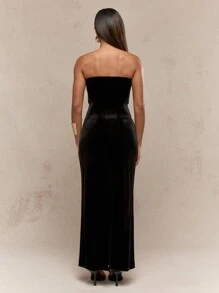 MISSGUIDED Velvet Metal Butterfly Detail Ruched Bust Cut-Out Bandeau Bodycon Maxi Dress