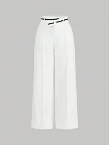 SHEIN MOD Pantalon asymétrique de femme de style collégial rétro polyvalent, noir