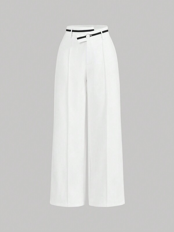 SHEIN MOD Pantalon asymétrique de femme de style collégial rétro polyvalent, noir