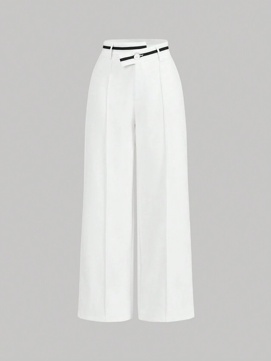 SHEIN MOD Pantalon asymétrique de femme de style collégial rétro polyvalent, noir