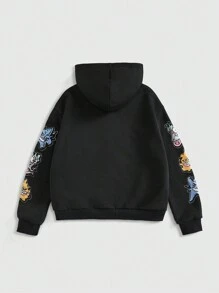 ROMWE Street Life 女式 Y2K 街头服饰卡通搞笑表情超大开前连帽卫衣 - 黑色 - 查看 2