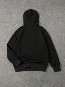 Manfinity Homme Áo nỉ có mũ trùm đầu in chữ thường ngày cỡ lớn cho nam, mùa thu - màu đen - Xem 2