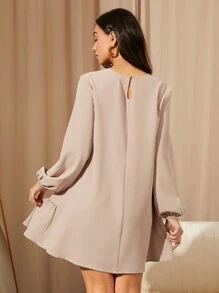 MaterniWear 女士休闲宽松长袖卡其色连衣裙，秋冬季，秋季短裙，秋季女装，办公室/工作服，返校节，教师服装，孕妇装 - 卡其色 - 查看 2