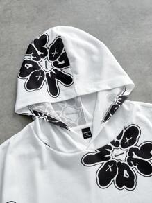 Manfinity VCAY Plus Size Men Floral Pattern Knit Loose Fit Casual Long Sleeve Hoodie Sweatshirt