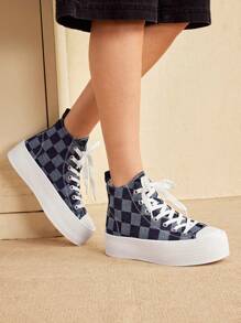 CUCCOO EASI 女士格纹拼接简约运动鞋，适合日常休闲穿着 - 藍色 - 查看 5