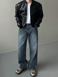 DAZY بنطال جينز رجالي أزرق فاتح مرن غير ضيق للساقين، للخريف