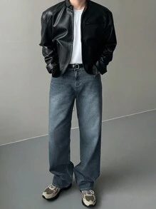 DAZY 男士休闲宽松直筒蓝色洗水牛仔裤，秋季