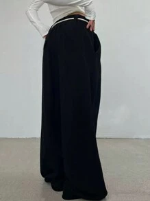 INAWLY Plus Size Women Drawstring Waist Loose Casual Floor Length Pants - Black - View 2