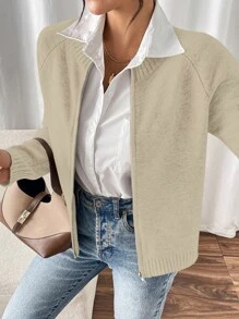 Chiquease Damen Langarm Bluse mit Reißverschluss vorne, einfarbig, für den täglichen Gebrauch