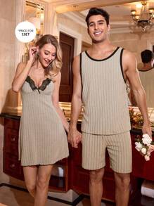 SHEIN Simple Casual Textured Splice Color Men's Loungewear Set - Grey - View 5