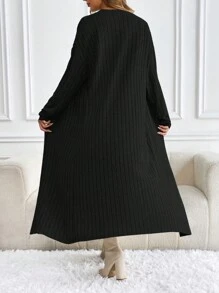 SHEIN Maternity 2pcs Set: Solid Color Round Neck Sleeveless Jumpsuit And Cardigan, Casual - Black - View 2