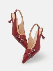 CUCCOO BIZCHIC 女士时尚优雅纯色尖头高跟鞋，适合圣诞节和新年假期氛围秋冬 - 紅色 - 查看 9