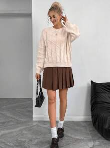 SHEIN LUNE 2024 新款秋冬欧美潮流博主风格纹理花卉图案宽松圆领毛衣