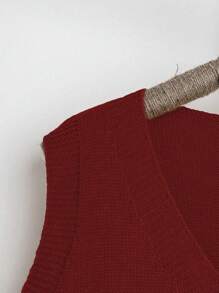 SHEIN LUNE Chaleco de punto de dama con escote en V y bajo con flecos, en colores amarillo/jengibre, de nueva temporada otoño/invierno 2024, casual y de moda para ropa de Año Nuevo