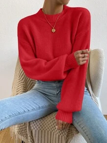 Chiquease Suéter casual holgado de cuello redondo y manga larga de unicolor para ropa de Año Nuevo para mujer