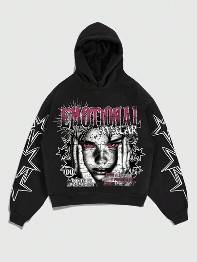 Street Life Men's Casual Portrait Print Loose Hoodie, Autumn/Winter