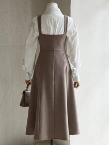 DAZY 女士纯色方领无袖中长连衣裙，秋季服装 - 棕色 - 查看 2