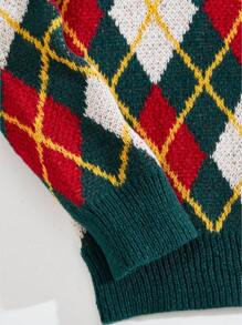 Manfinity NXTstreet Men's Casual Plaid Crew Neck Graphic Colorful Long Sleeve Knitted Sweater, Suitable For Autumn/Winter,Christmas, Boyfriend Gift - Multicolor - View 4