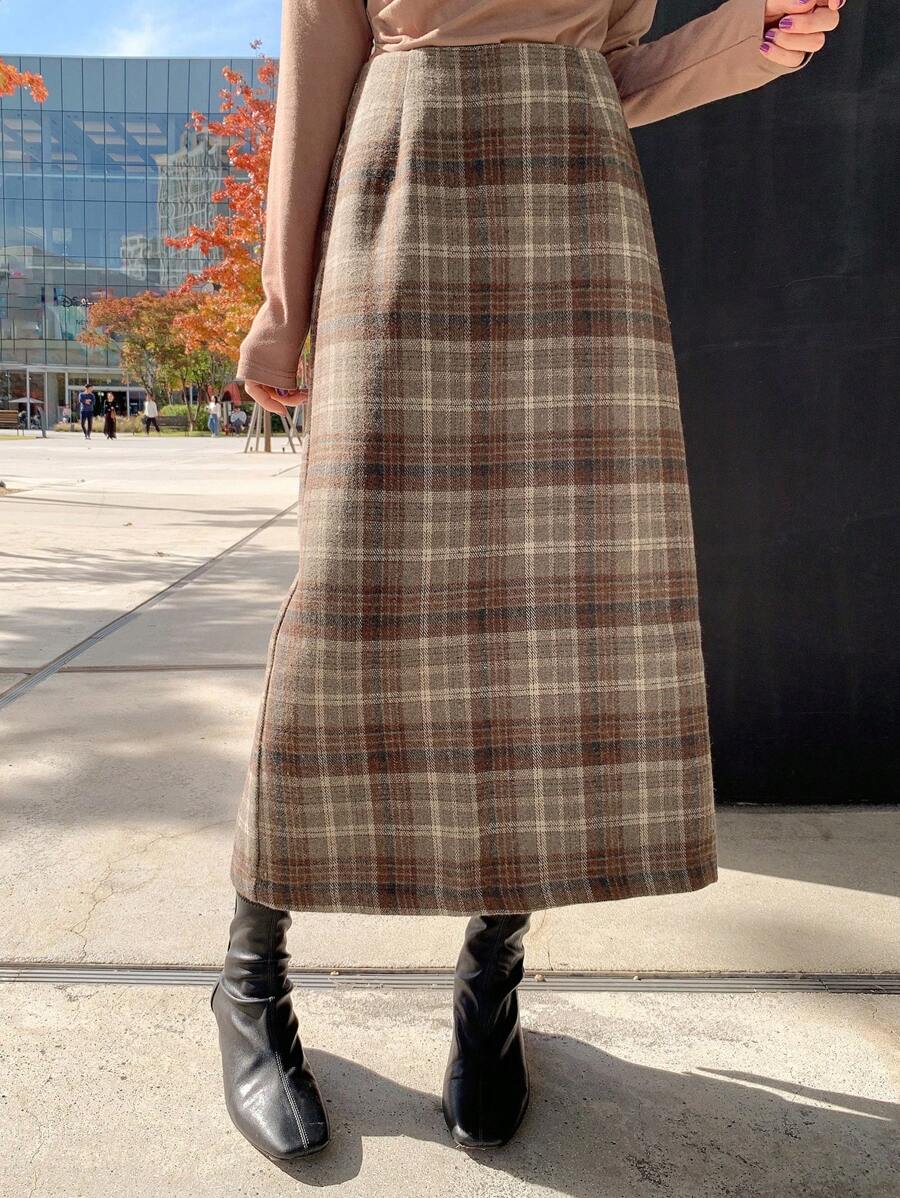 DAZY Women's Checkered A-Line Skirt, Casual Everyday Wear,Fall Clothes Plaid