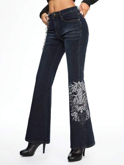 J-Fashion Vintage Y2K Stil Damen Skinny Schlagjeans