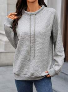 SHEIN LUNE 1 chiếc áo hoodie dài tay có mũ trùm đầu dành cho nữ, thích hợp cho kỳ nghỉ thu/đông - Màu Xám nhạt - Xem 3
