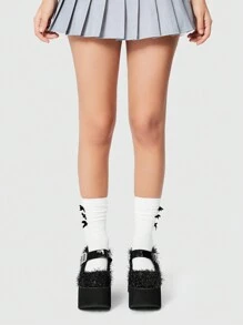 ROMWE Women's Punk Style Fluffy Hook-And-Loop Decor Fashion Platform Flat Shoes New Year Holiday - Black - View 1