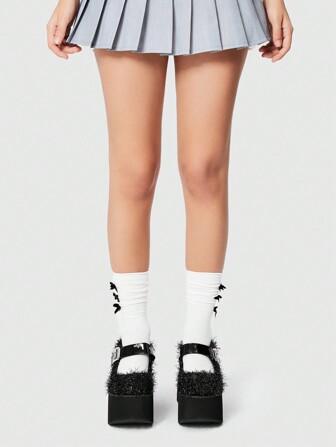 Women's Punk Style Fluffy Hook-And-Loop Decor Fashion Platform Flat Shoes New Year Holiday