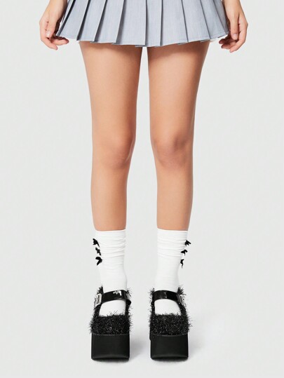 Women's Punk Style Fluffy Hook-And-Loop Decor Fashion Platform Flat Shoes New Year Holiday