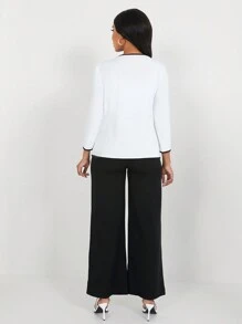 SHEIN Clasi 2pcs/Set Casual Commuter Color Block Trim Top And Pants Suit, Autumn - Black and White - View 2
