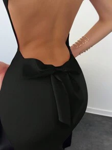 Aloruh Backless Bowknot Decor Pink Dress For Women - Black - View 3