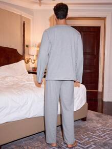 Manfinity Conjunto de ropa de descanso casual con estampado de letras para hombre - Gris - Ver 3