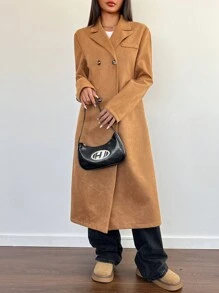 Flirla 1 pieza Chaqueta larga de mujer de invierno/otoño con botones delanteros, bolsillos y estilo retro - Blanco - Ver 4