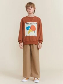 SHEIN Tween-Jungen Camel Lässig Slogan Print Rundhals Drop-Shoulder Sweatshirt, Herbst/Winter - Braun - View 5
