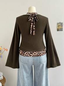 Dreamara Camisa de 2 en 1 de talla grande con estampado de leopardo para mujer, invierno - Multicolor - Ver 2