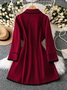 SHEIN LUNE 大码女式长袖圆领拼色纯色面料衬衫，秋冬款