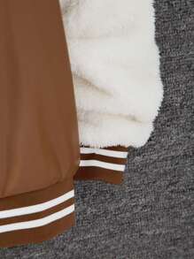 SHEIN Tween Girls Letter Printed Long Sleeve Casual Loose Baseball Jacket, Autumn & Winter ,Bomber Jacket Kids - Mocha Brown - View 6