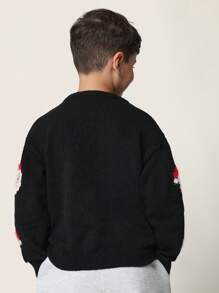 SUMWON 节日圣诞老人针织毛衣圣诞派对冬季毛衣青少年节日礼物新奇套头衫季节性舒适针织衫 - 黑色 - 查看 2