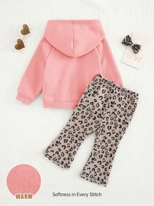 Cozy Pixies Conjunto de 2 piezas para bebé niña con sudadera con capucha con estampado de corazón y pantalones acampanados - Multicolor - Ver 2