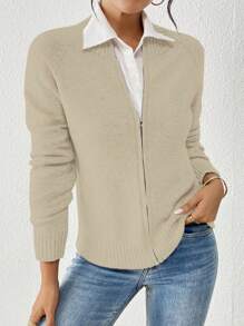 Chiquease Damen Langarm Bluse mit Reißverschluss vorne, einfarbig, für den täglichen Gebrauch