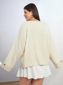 EURMUSE Double Sleeve Button Detailed Oversize Thick Winter Sweater Warm Touch - Aprikot - View 2