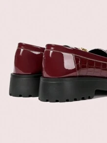 CUCCOO DOLLMOD Women's Brown Cute Simple Versatile Loafer Chunky Platform Flat Shoes Valentines - Burgundy - View 3