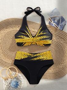 SHEIN Swim Lushore Bộ đồ bơi hở lưng nhuộm màu loang cho nữ, đồ bơi gợi cảm cho kỳ nghỉ hè ở bãi biển - Nhiều màu - Xem 1