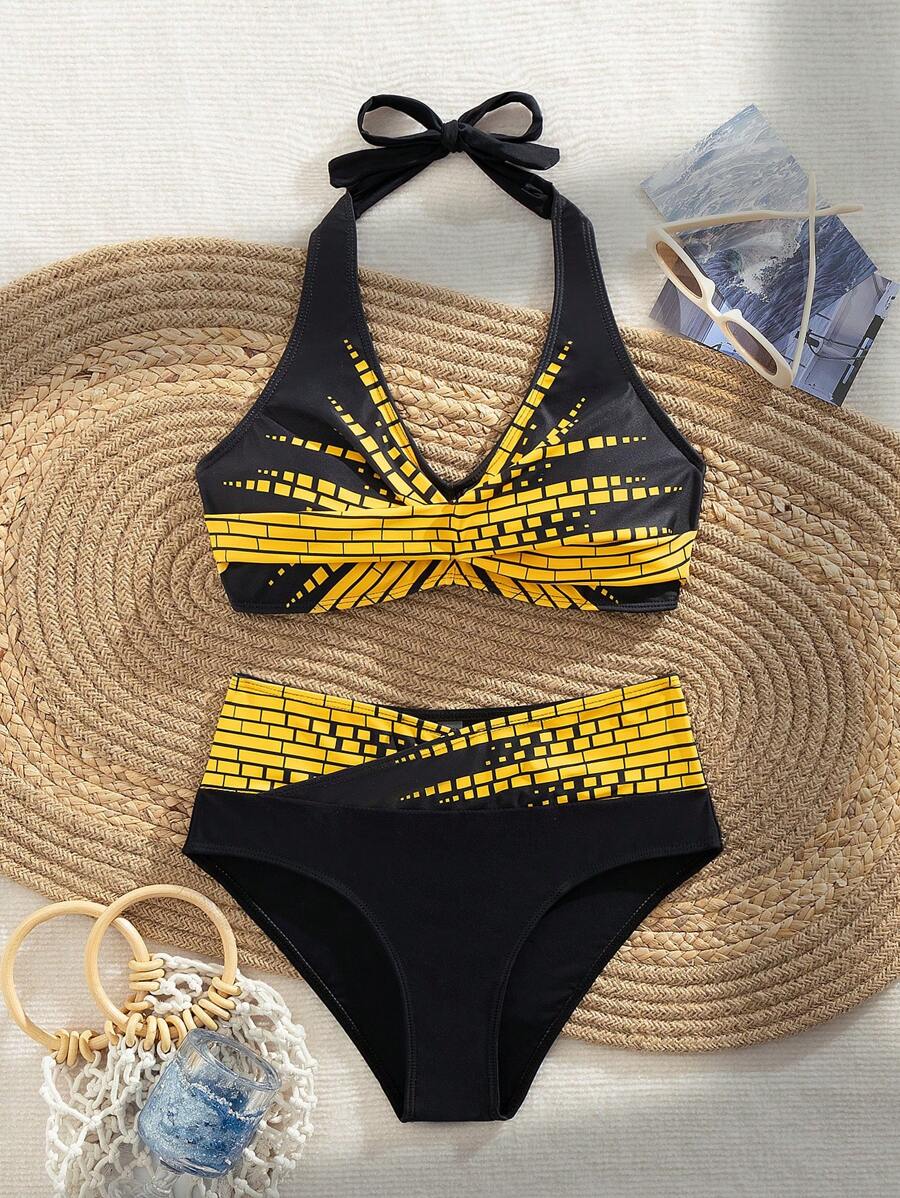 SHEIN Swim Lushore Bộ đồ bơi hở lưng nhuộm màu loang cho nữ, đồ bơi gợi cảm cho kỳ nghỉ hè ở bãi biển - Nhiều màu - Xem 1