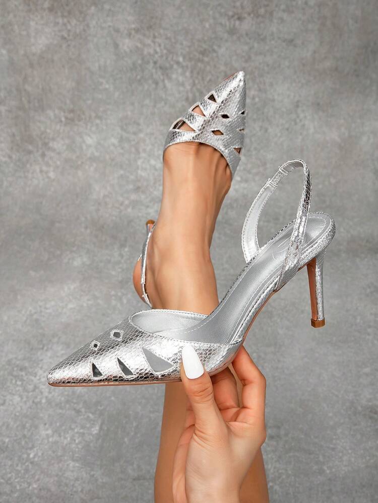 CUCCOO SZL Women's Pointed Toe Stiletto High Heels, Sexy Fashion Silver Color Ladies Party Pumps For Casual Outfit, Spring Day And Night Out Wear Spring Shoes Spring Break Easter Prom Heels For Christmas Spring Shoes