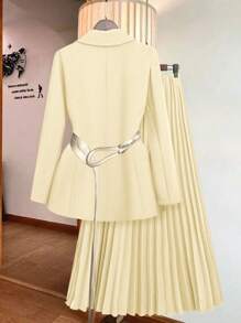 Franclia Retro Casual Chic Minimalist Loose Texture Khaki Women Suit Set, Autumn/Winter